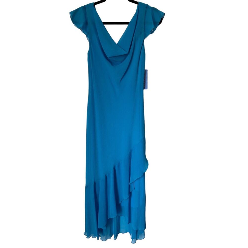 B Smart Dress 11/12 Deep Turquoise Ruffle Cowl Neck Asymmetrical Holiday Party